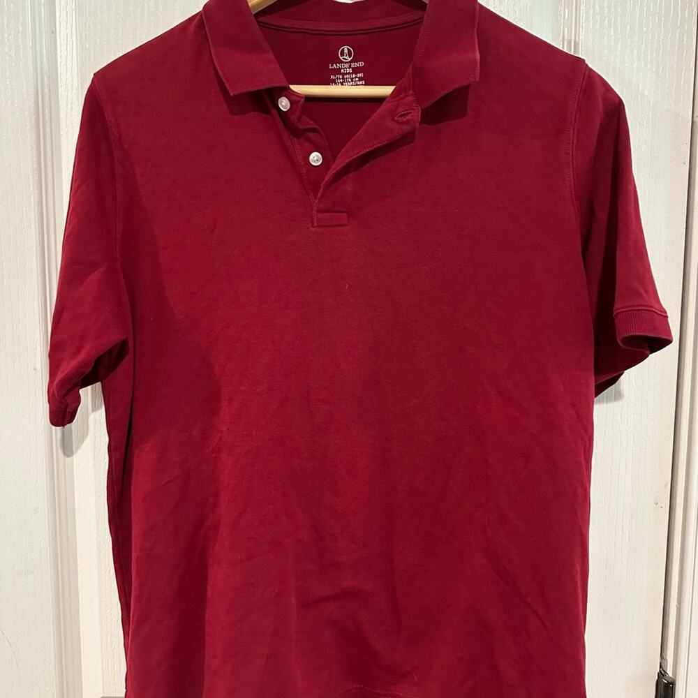 Lands' End Red Polo Classic Knit Short Sleeve Kids XL 18-20